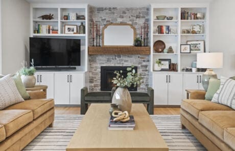 155dr Living Room Facing Fireplace And Cabinets