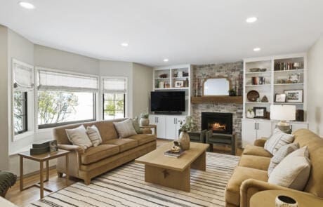 155dr Living Room Facing Fireplace And Large Windows